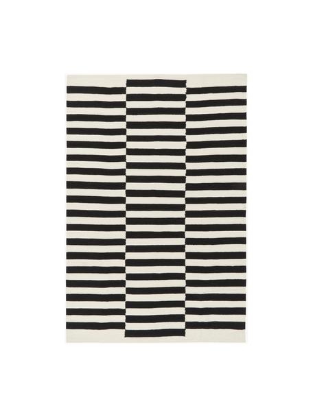 Alfombra kelim artesanal Donna, Parte superior: 80% lana, 20% nylon, Reverso: 100% algodón Las alfombra, Negro, blanco crema, An 80 x L 150 cm (Tamaño XS)