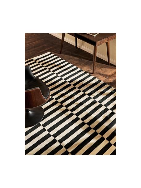 Tappeto Kilim a righe tessuto a mano Donna, Retro: 100% cotone Nel caso dei , Nero, bianco crema, Larg. 80 x Lung. 150 cm (taglia XS)