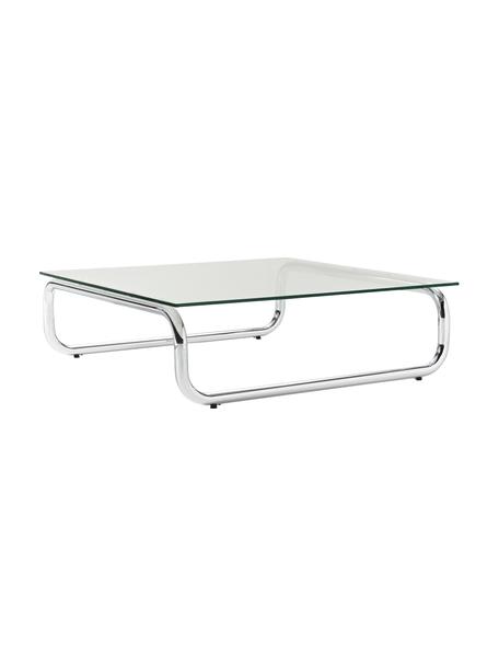 Stolik kawowy ze szklanym blatem Antigua, Blat: szkło hartowane, Stelaż: metal powlekany, Transparentny, odcienie chromu, S 100 x G 100 cm