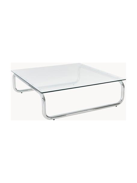Mesa de centro Antigua, tablero de vidrio, Tablero: vidrio endurecido, Estructura: metal recubierto, Transparente, cromo, An 100 x F 100 cm