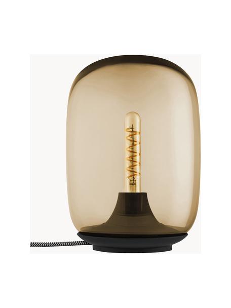 Ručně foukaná stolní LED lampa Acorn, stmívatelná, Světle hnědá transparentní, černá, Ø 16 cm, V 22 cm