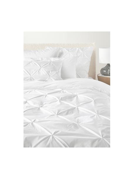 Housse de couette en percale de coton avec piquage façon origami Brody, Blanc, larg. 260 x long. 240 cm