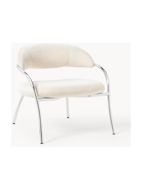 Fauteuil lounge en bouclette Dodo, Bouclette blanc cassé, argenté haute brillance, larg. 74 x prof. 70 cm