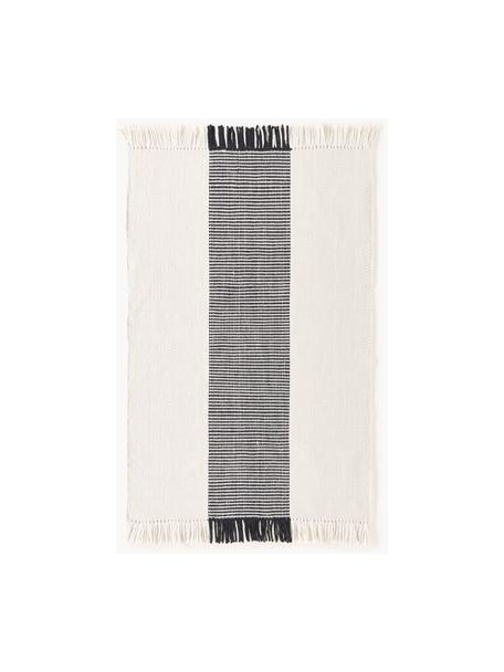 Handgetufte laagpolige loper Kami met franjes, 100% polyester, GRS-gecertificeerd, Gebroken wit, zwart, B 120 x L 180 cm (maat S)