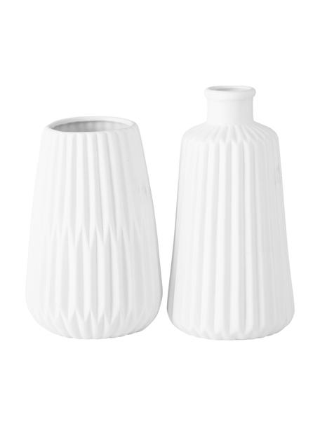 Set 2 vasi decorativi con superficie strutturata bianca Esko, Porcellana, Bianco, Set in varie misure