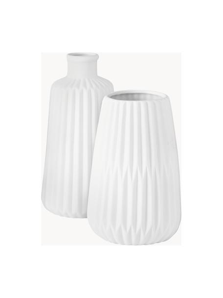Lot de vases à surface striée Esko, 2 élém., Porcelaine, Blanc, Lot de différentes tailles