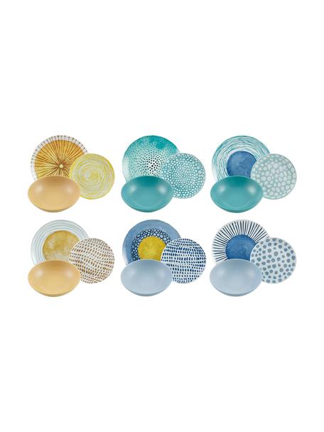 Set 18 piatti per 6 persone Marea, Blu, bianco, giallo, Set in varie misure