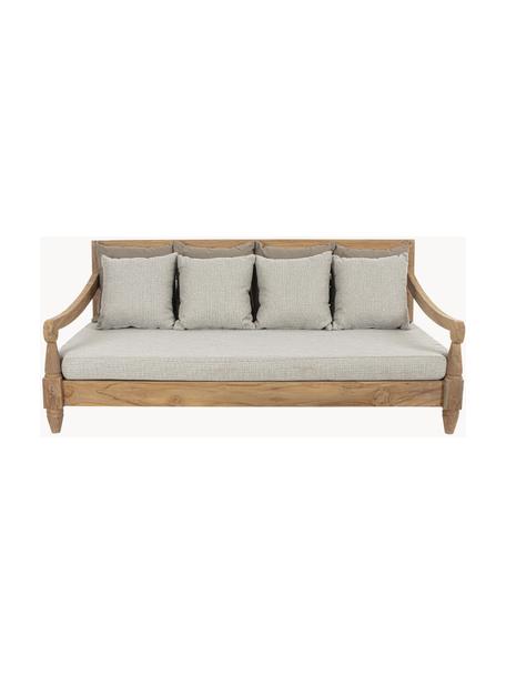 Sofa ogrodowa z drewna tekowego Bali (4-osobowa), Tapicerka: 100% poliester odporny na, Tkanina Greige, drewno tekowe, S 190 x G 112 cm