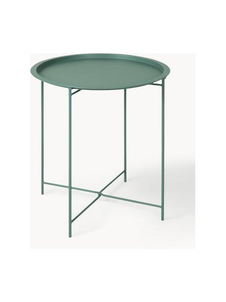 Mesa auxiliar con bandeja redonda de metal Sangro, Metal con pintura en polvo, Verde salvia, Ø 46 x Al 52 cm