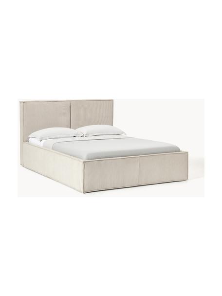 Cama tapizada de pana con espacio de almacenaje Dream, Tapizado: pana (92% poliéster, 8% p, Cuerpo: madera de abeto, aglomera, Patas: madera de abedul Este pro, Pana beige claro, An 140 x L 200 cm