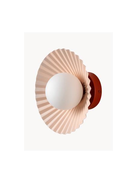 Handgemaakte wandlamp The Pleat, Lampenkap: opaalglas, Wit, abrikoos, Ø 23 x D 16 cm