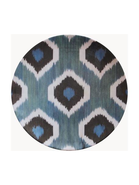 Handgefertigter Porzellan-Speiseteller Ikat, Porzellan, Grüntöne, Blau, Schwarz, Weiss, Ø 28 cm