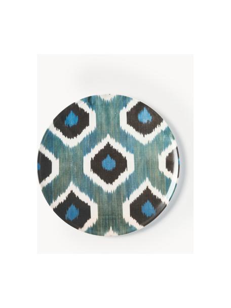 Assiette plate en porcelaine faite main Ikat, Porcelaine, Bleu pétrole, noir, blanc, Ø 28 cm