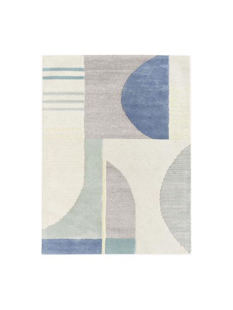 Ručně všívaný vlněný koberec s různou výškou povrchu Pierre, Odstíny modré, krémově bílá, Š 120 cm, D 180 cm (velikost S)