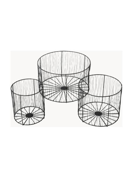 Set de cestas de metal Diego, 3 uds., Metal recubierto, Negro, Set de diferentes tamaños