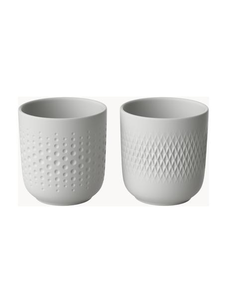 Set 2 tazze senza manico con motivo strutturato Manufacture Collier, Porcellana, Bianco, Ø 9 x Alt. 9 cm, 290 ml