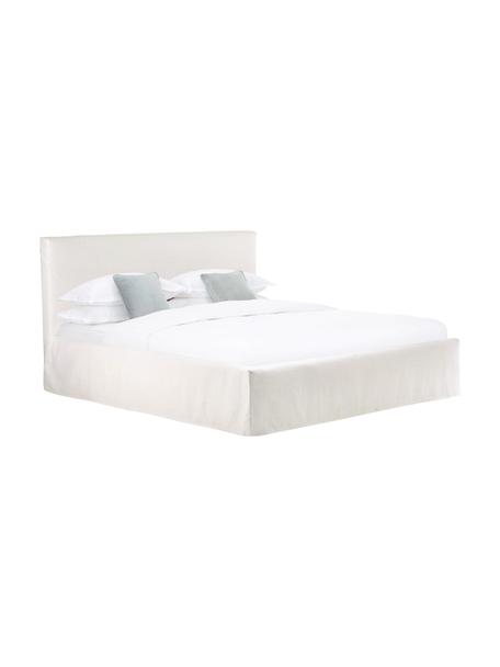 Gestoffeerd bed Feather met opbergruimte in ecru, Bekleding: polyester (gestructureerd, Frame: massief grenenhout en pla, Geweven stof beige, 140 x 200 cm