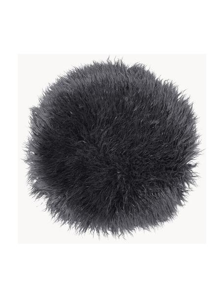 Runde Kunstfell-Sitzauflage Morten, gelockt, Vorderseite: 67% Akryl, 33% Polyester, Rückseite: 100% Polyester, Anthrazit, Ø 37 cm