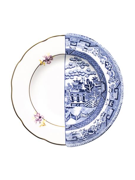 Ručne vyrobený hlboký tanier Hybrid, Čínsky porcelán, Modrá, biela, Ø 25 x V 4 cm