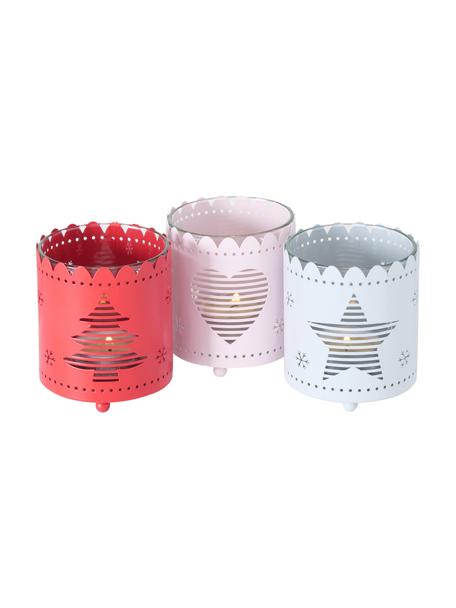 Waxinelichthoudersset Cosma, 3-delig, Gecoat metaal, Rood, roze, blauw, Ø 8 x H 9 cm
