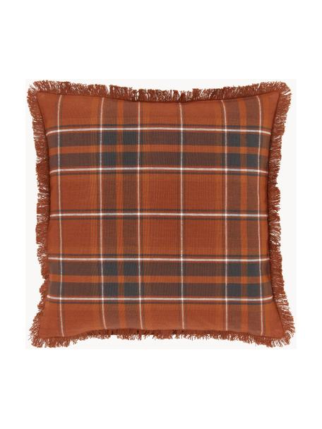 Funda de cojín con flecos Tartan, 100% algodón, Terracota, An 45 x L 45 cm