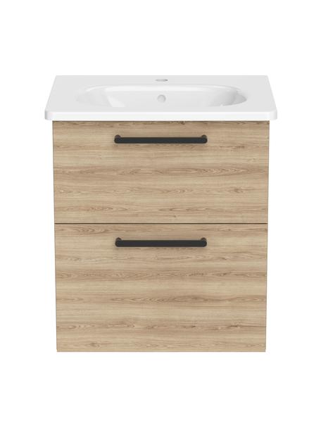 Wastafel met onderkast Orna, Handvatten: gecoat aluminium, Bruin, houtlook, B 60 x H 67 cm