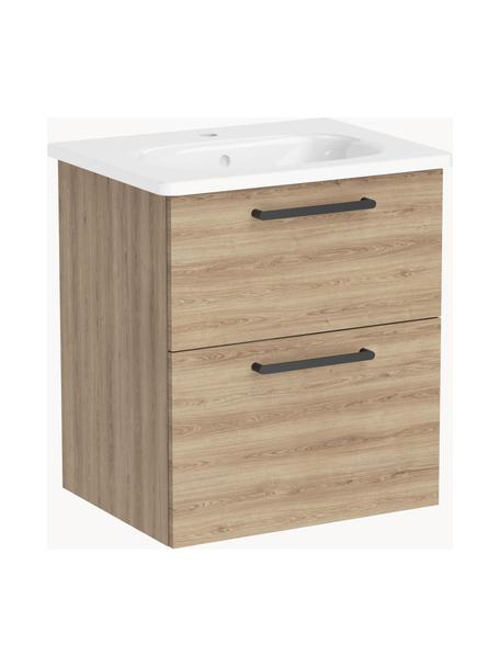 Lavabo con mobiletto Orna, Maniglie: metallo rivestito, Marrone effetto legno, Larg. 60 x Alt. 67 cm