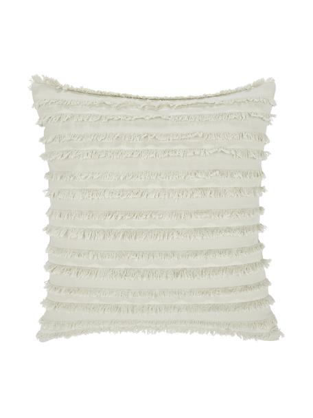 Federa arredo beige con frange decorative Jessie, 88% cotone, 7% viscosa, 5% lino, Beige, Larg. 45 x Lung. 45 cm