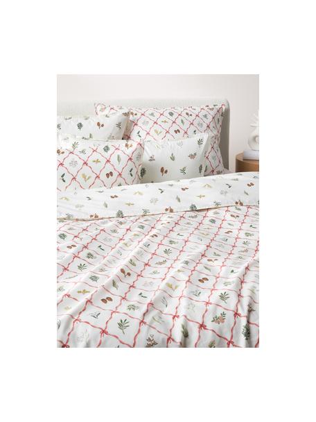Housse de couette réversible en percale de coton à imprimé hivernal Twigs, Blanc cassé, multicolore, larg. 240 x long. 220 cm