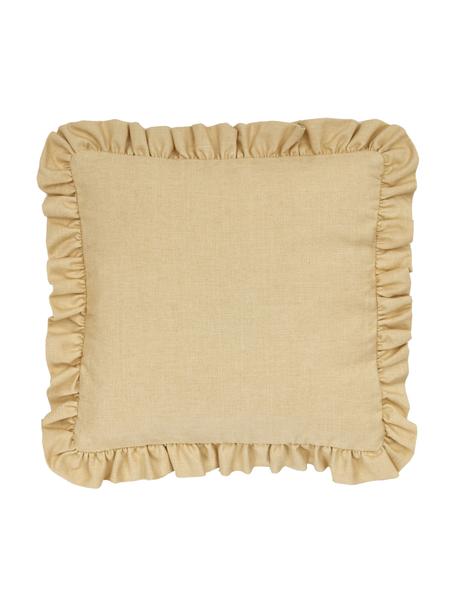 Poszewka na poduszkę z falbanką Camille, 60% poliester, 25% bawełna, 15% len, Żółty, S 45 x D 45 cm
