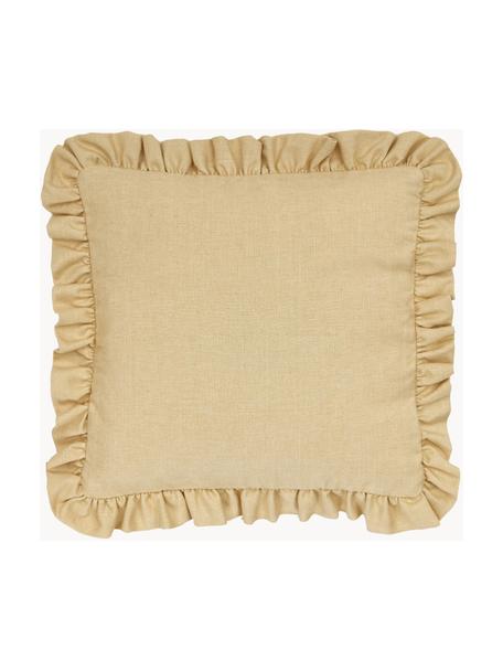 Copricuscino con volant Camille, 60% poliestere, 25% cotone, 15% lino, Giallo chiaro, Larg. 45 x Lung. 45 cm