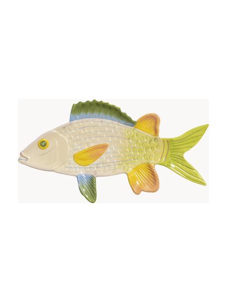 Handbemalte Servierplatte Fish aus Dolomit, Dolomit, Grün, Hellgelb, B 35 x T 19 cm