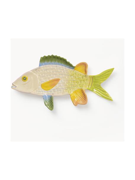 Handbeschilderde serveerplateau Fish van dolomiet, Dolomiet, Groen, lichtgeel, B 35 x D 19 cm