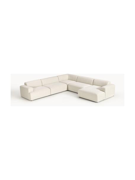 Divano ampio Melva, Rivestimento: 100% poliestere Con 115.0, Struttura: legno massiccio di pino e, Piedini: plastica Questo prodotto , Tessuto bianco latte, Larg. 339 x Prof. 339 cm, chaise longue a sinistra