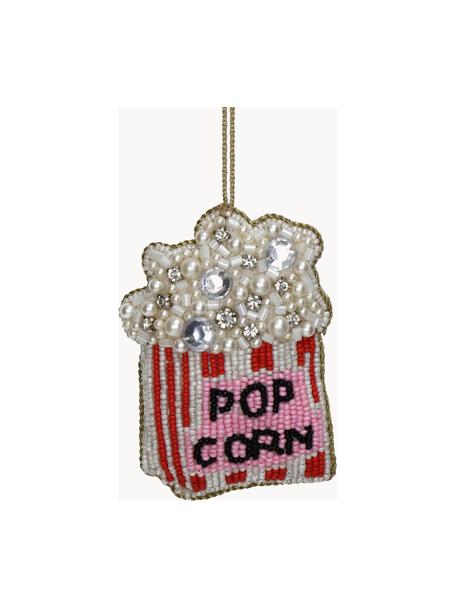 Kerstboomhanger Popcorn uit parels, Glas, kunststof-parels, Wit, rood, roze, B 8 x H 10 cm