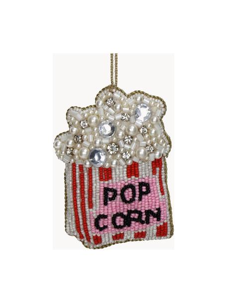 Adono navideño de abalorios Popcorn, Vidrio, perlas de plástico, Blanco, rojo, rosa, An 8 x Al 10 cm