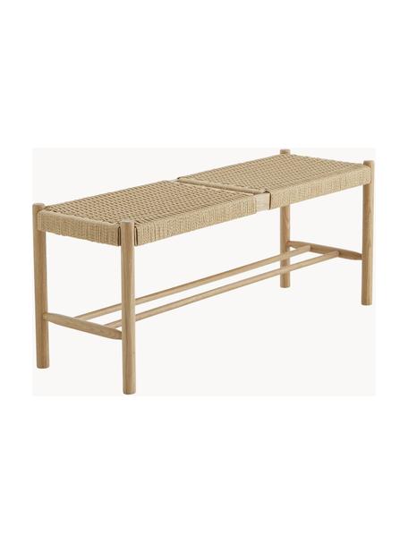 Houten zitbank Ellan met biezen vlechtwerk, Frame: massief eikenhout, Zitvlak: papieren touw, Eikenhout, B 110 cm x H 45 cm