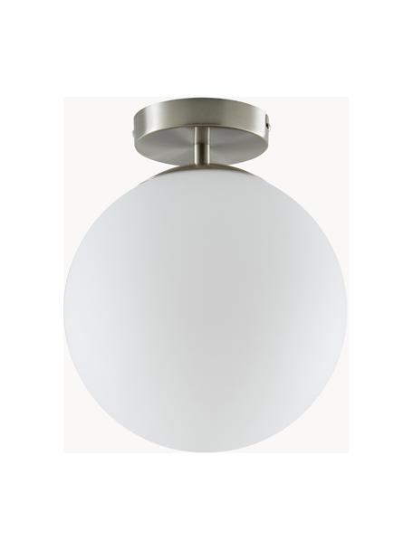 Plafón pequeño de vidrio Hitch, Fijación: metal niquelado, Pantalla: vidrio, Blanco, plateado, Ø 25 x Al 30 cm