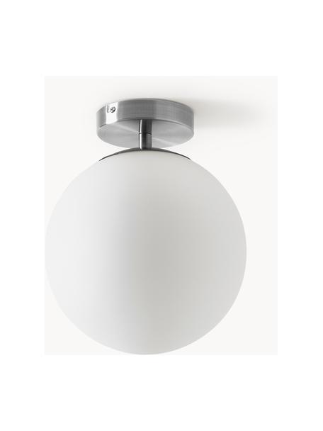 Lampada da soffitto piccola in vetro Hitch, Baldacchino: metallo nichelato, Paralume: vetro, Bianco, argentato, Ø 25 x Alt. 30 cm