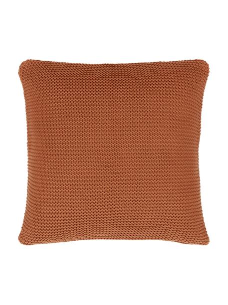 Copricuscino a maglia in cotone organico Adalyn, 100% cotone organico certificato GOTS, Rosso ruggine, Larg. 50 x Lung. 50 cm