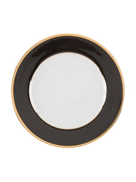 Porcelánové snídaňové talíře Ginger, 6 ks, Porcelán, Černá, bílá, zlatá, Ø 20 cm
