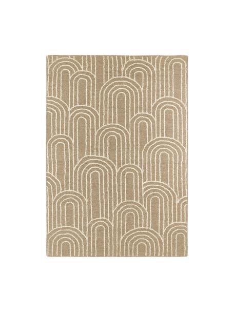 Tapis en laine beige tufté à la main Arco, 100 % laine, Beige & blanc crème, imprimé, larg. 80 x long. 150 cm (taille XS)