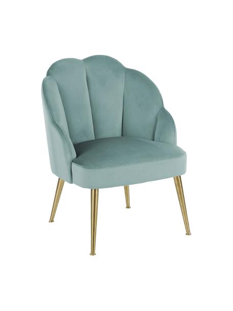 Fluwelen fauteuil Helle in turquoise, Bekleding: fluweel (polyester), Poten: gepoedercoat metaal, Fluweel turquoise, goudkleurig, B 65 x D 65 cm