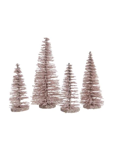 Piezas decorativas pinos Minitree, 4 uds., Plástico, Rosa, Ø 10 x Al 16 cm