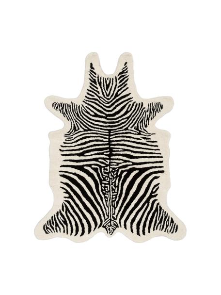 Handgetufteter Wollteppich Savanna Zebra, Flor: 100% Wolle, Schwarz, Creme, B 95 x L 120 cm (Grösse XS)