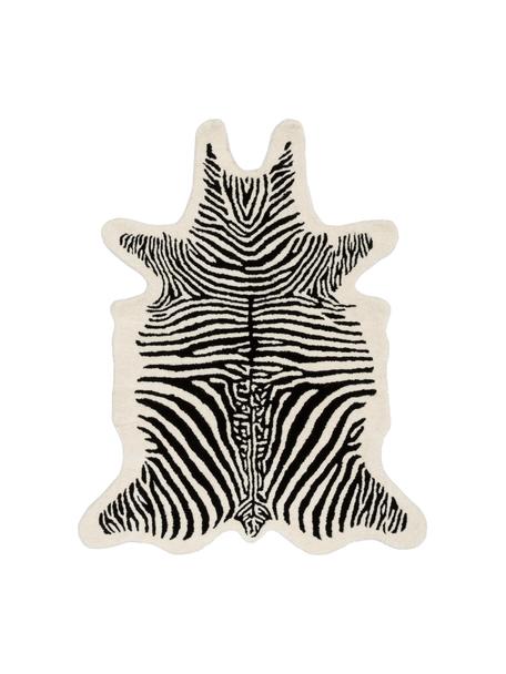 Alfombra artesanal de lana Savanna Zebra, Parte superior: 100% lana, Reverso: 100% algodón Las alfombra, Negro y crema estampado, An 95 x L 120 cm (Tamaño XS)