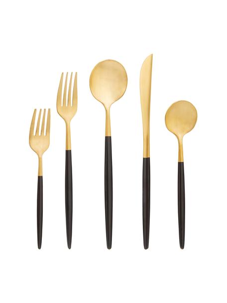 Goudkleurige bestekset Shimmer van edelstaal, 4 personen (20-delig), Mes: edelstaal 13/0, gepolijst, Handvatten: edelstaal, met hars gecoa, Goudkleurig, 4 personen (20-delig)
