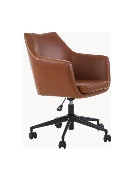 Krzesło biurowe ze sztucznej skóry Nora, obrotowe, Tapicerka: sztuczna skóra (poliureta, Nogi: metal malowany proszkowo, Jasnobrązowa sztuczna skóra, S 58 x G 58 cm