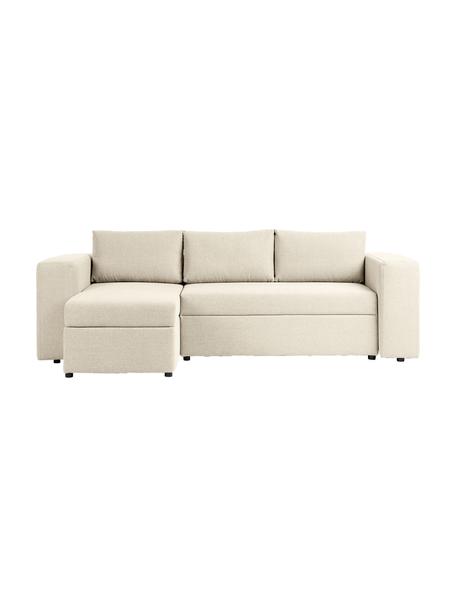 Sofá rinconera cama Noah (3 plazas), con espacio de almacenamiento, Tapizado: poliéster Alta resistenci, Estructura: madera de haya maciza con, Patas: plástico, Tejido beige, An 269 x F 160 cm, chaise longue izquierda