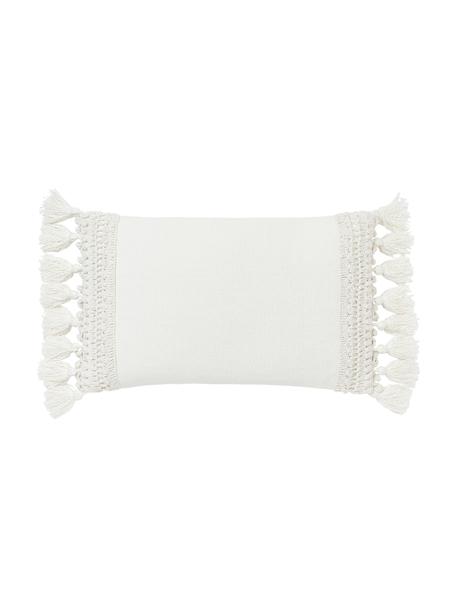 Funda de cojín de algodón con borlas Adrian, Blanco crema, An 30 x L 50 cm
